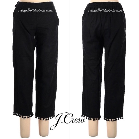 J.Crew black linen pom pom trim pull-on pants *shop@iamwarrior - Picture 2 of 11